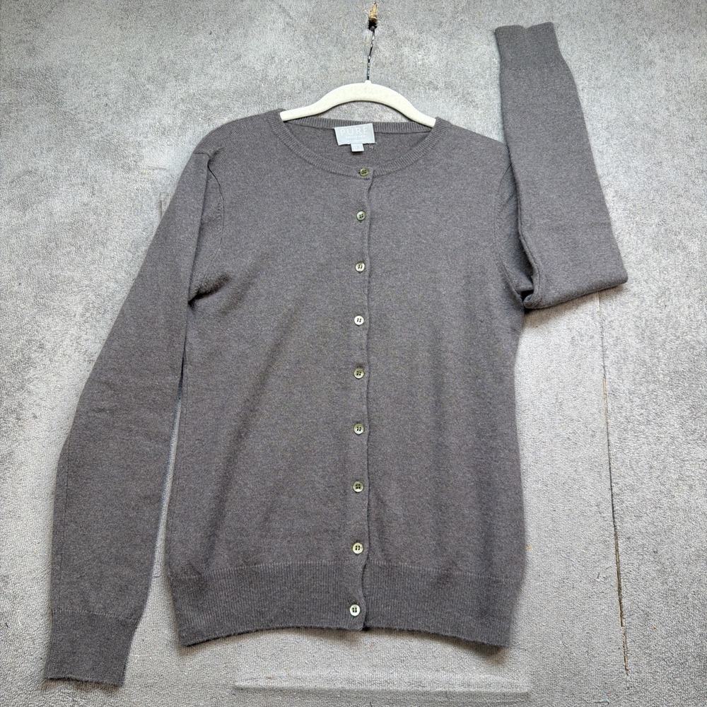 Pure Collection Cashmere‎ Cardigan Gray Button Front Classic 6
